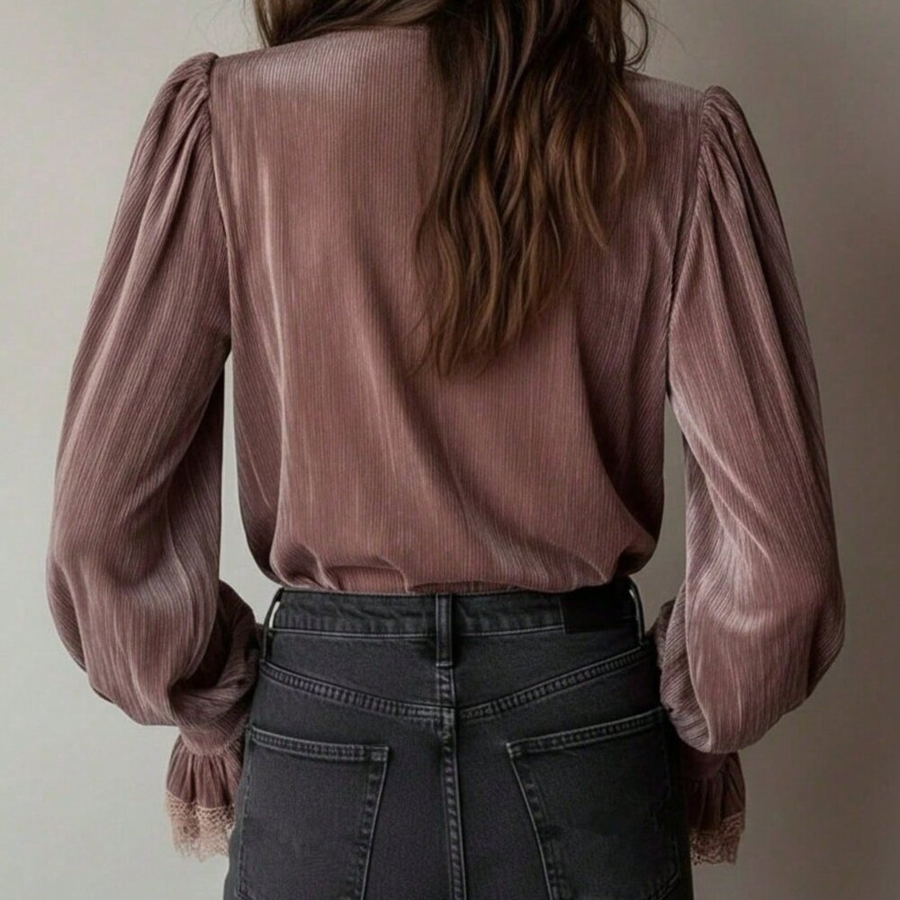Dusty Pink Elegant Women's Velvet Blouse - Picture 2 of 8